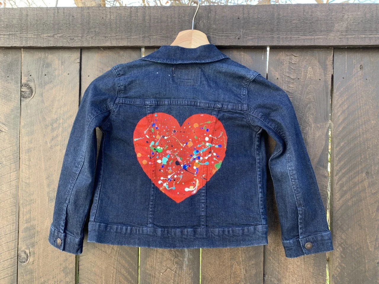 Custom Painted Kids Levi s Trucker Jacket with Splatter Painted Heart The Sasha Project LA